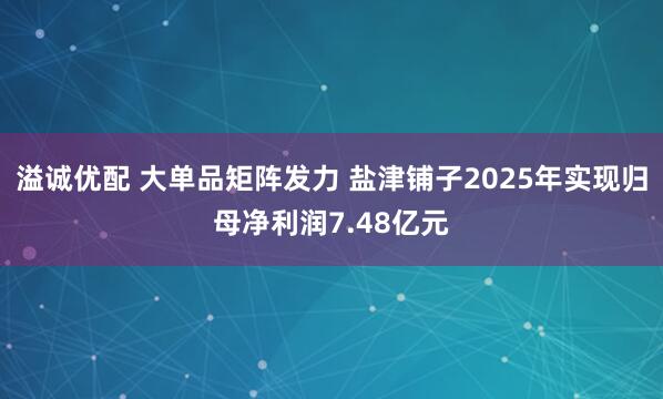 溢诚优配 大单品矩阵发力 盐津铺子2025年实现归母净利润7.48亿元